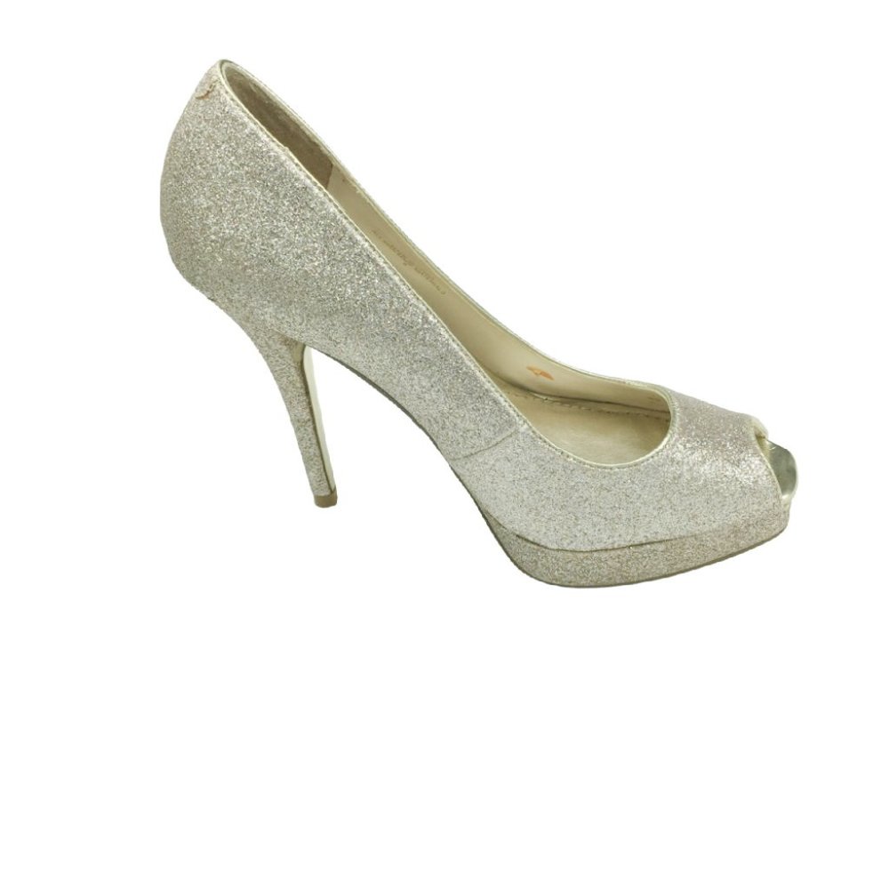 Gold Peep Toe Platform Heels in size 6M - Picture 3 of 6